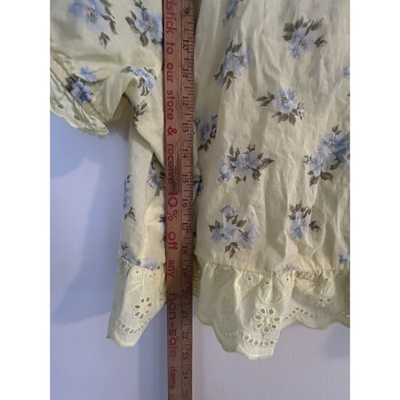 AEO Baby Doll Blouse XXL Yellow Floral Button Up Milkmaid Fairy Sweet cottagcore - Picture 10 of 13